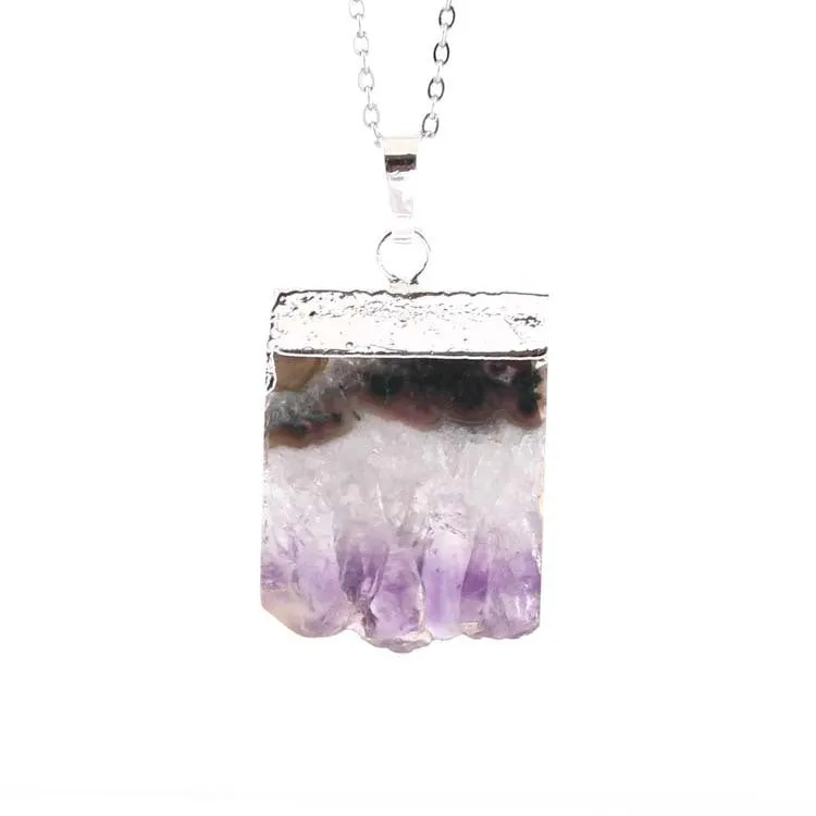 Natural Amethyst Citrine Stalactite Crystal Quartz Healing Pendant Necklace