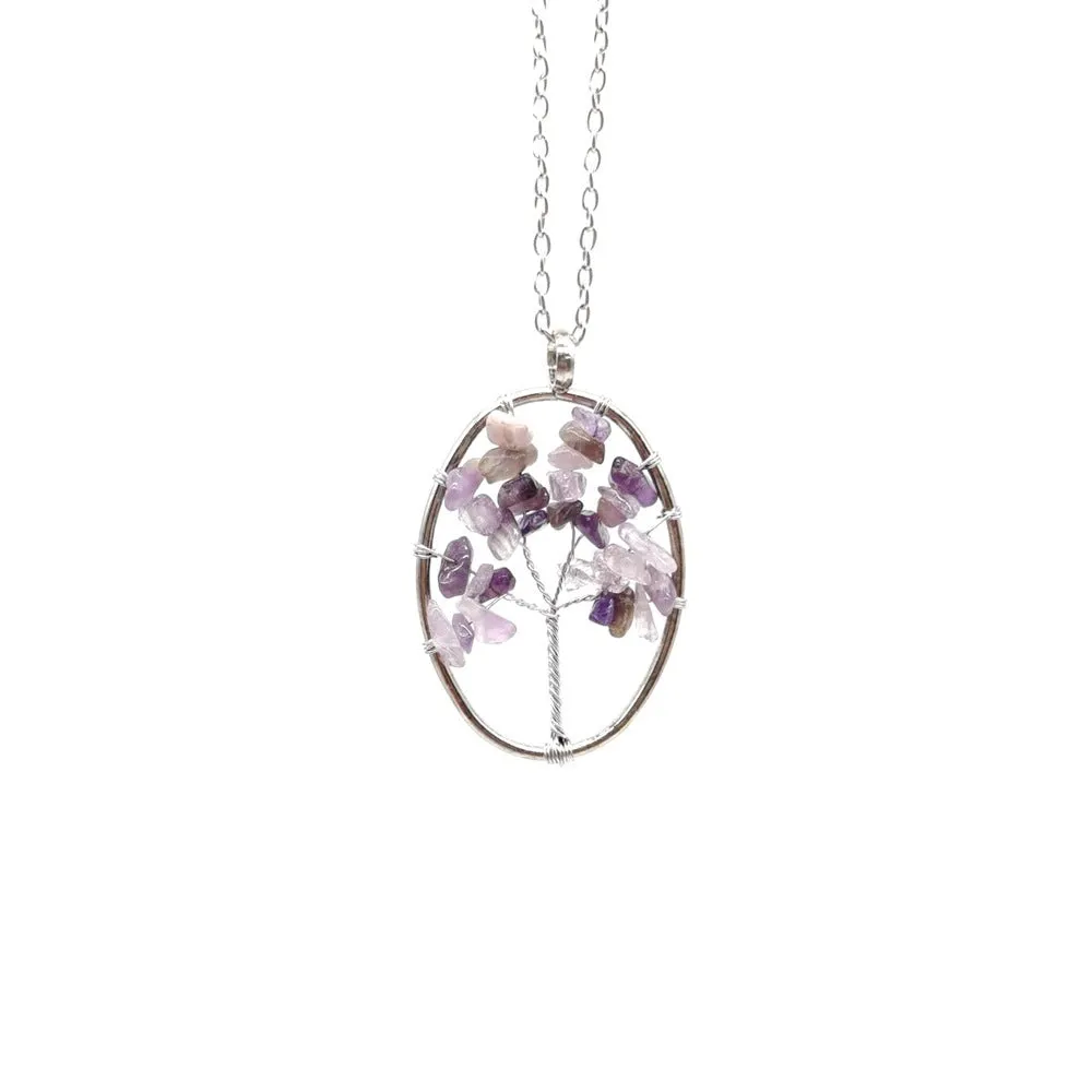 Natural Amethyst Gravel Fortune Tree Pendant Necklace