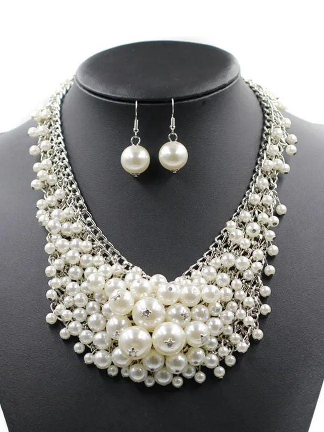 Necklace And Earrings Set Luxurious Pearl Chain