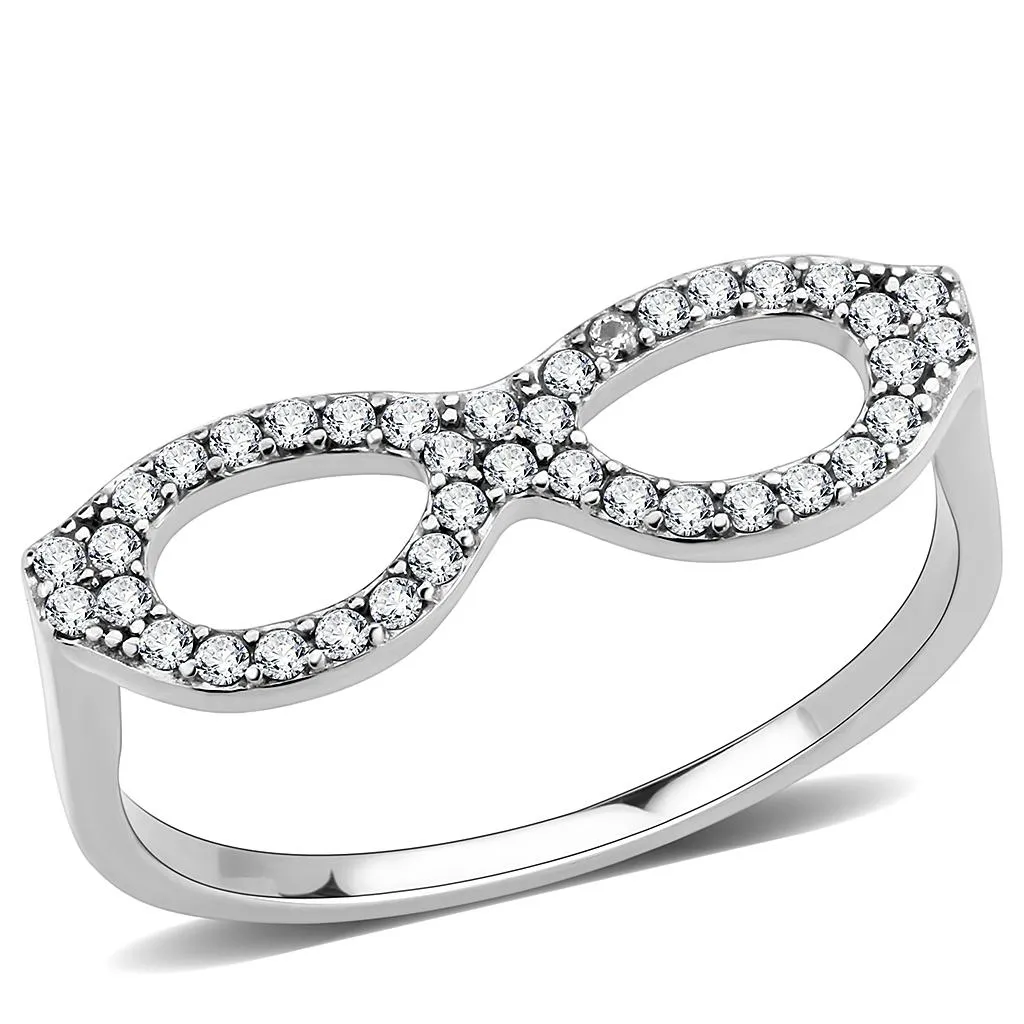 No Plating Stainless Steel Ring with AAA Grade CZ in Clear for Women Style DA315