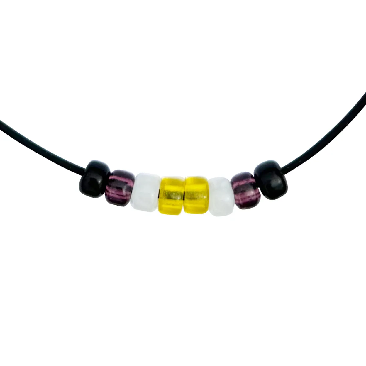 Inclusive Nonbinary Pride Necklace with Czech Glass Beads on Black Rubber Cord, 18-Inch Length