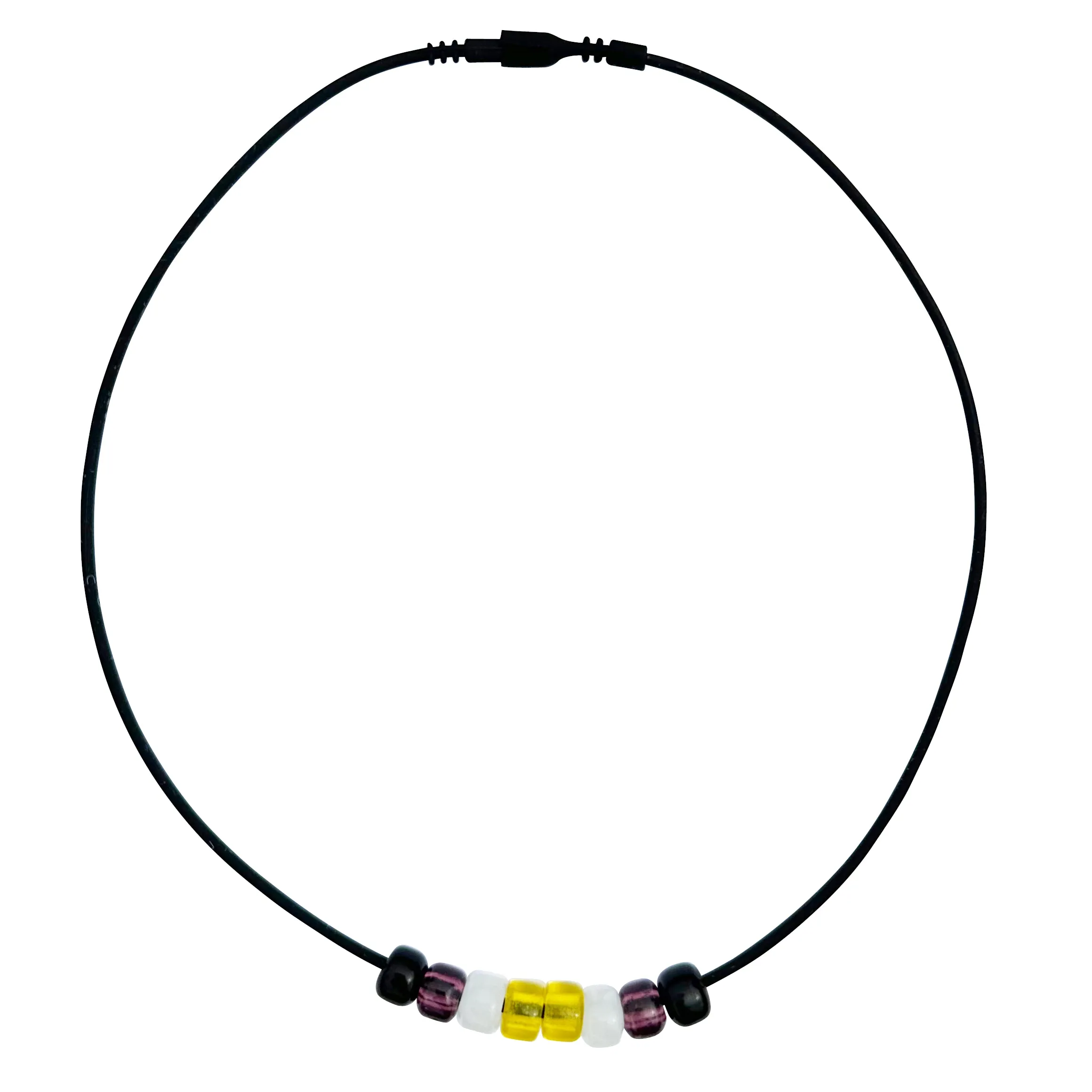 Inclusive Nonbinary Pride Necklace with Czech Glass Beads on Black Rubber Cord, 18-Inch Length