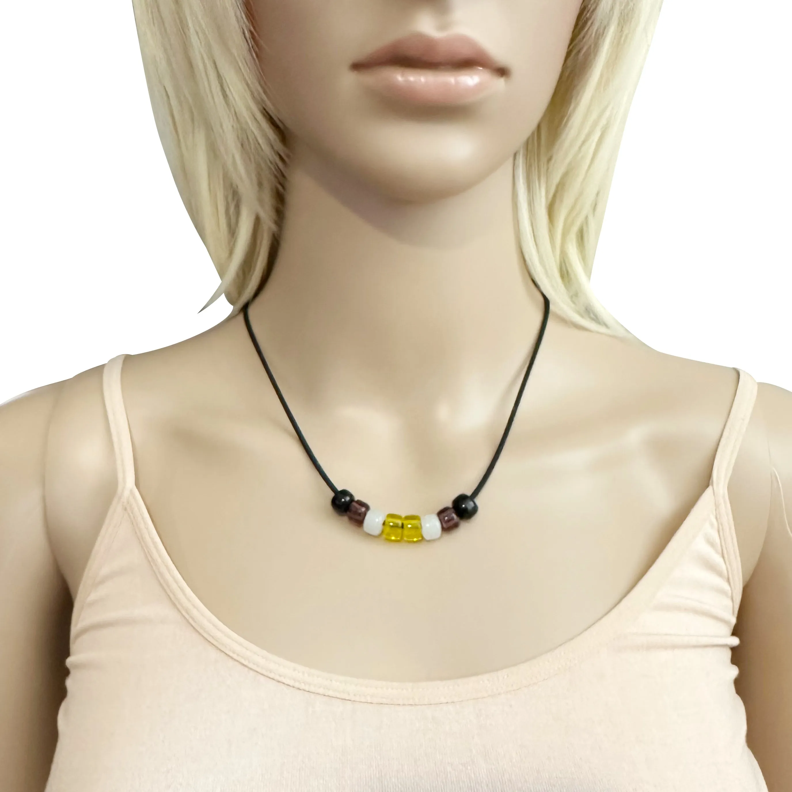 Inclusive Nonbinary Pride Necklace with Czech Glass Beads on Black Rubber Cord, 18-Inch Length