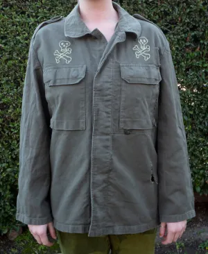 Olive Drab German military jacket: skull crossbones and snake vs mouse