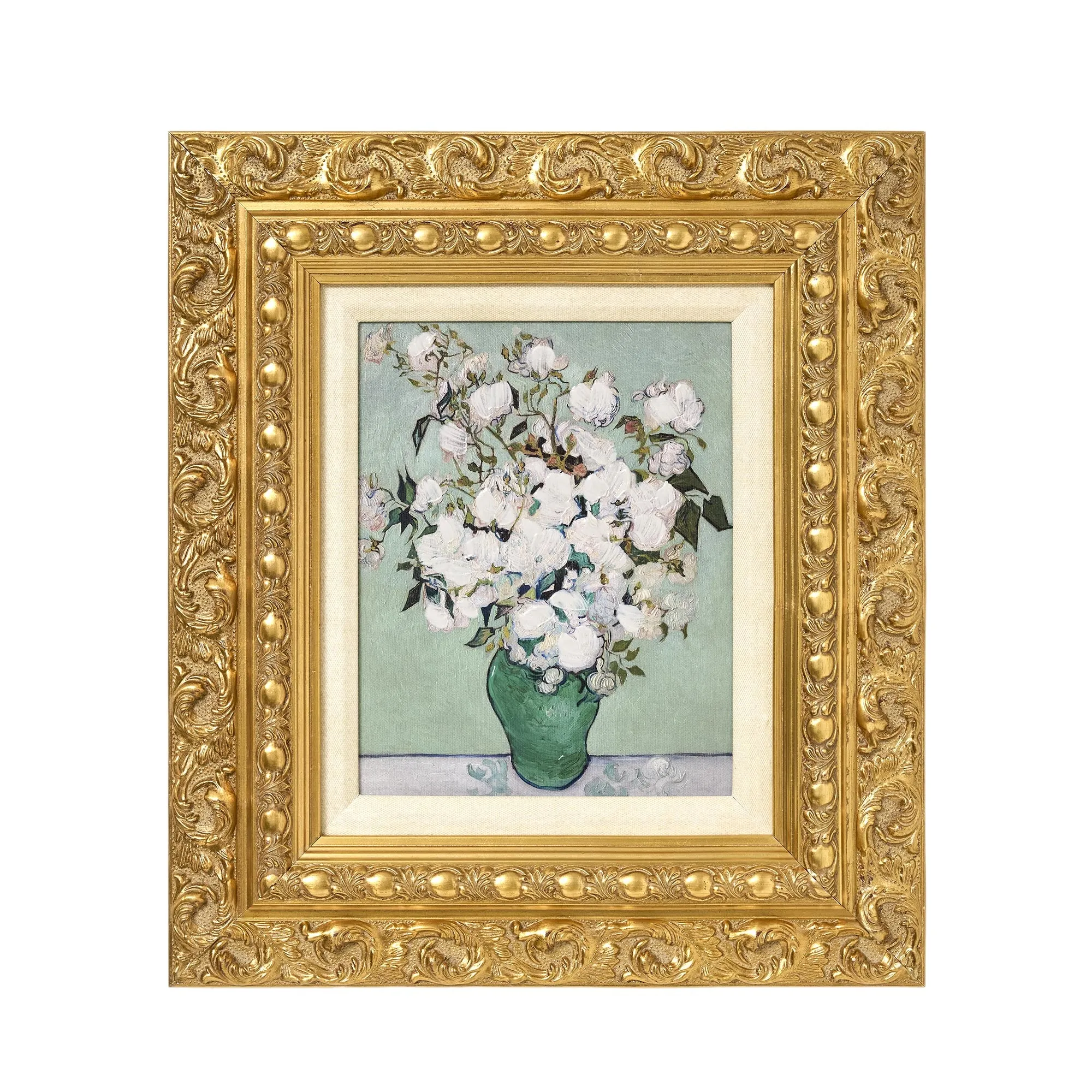 Ornate Framed Roses Canvas Print by Vincent van Gogh 15.25" x 17.25"