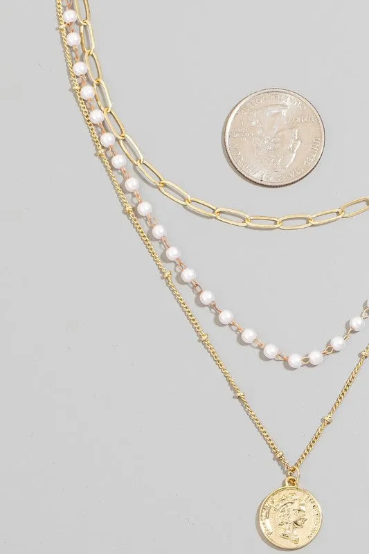 Pearl Pendant Layered Chain Necklace