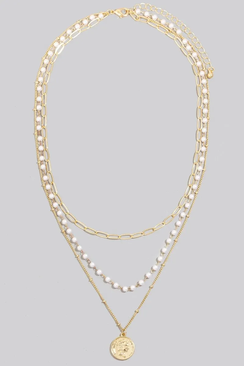 Pearl Pendant Layered Chain Necklace