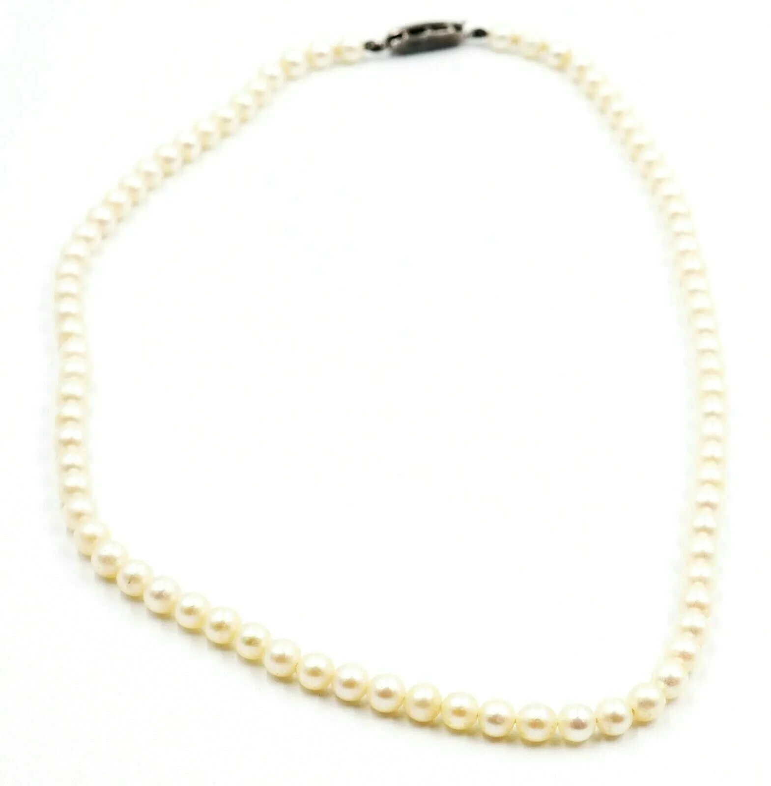 Pearl Strand Necklace Sterling Silver & Marcsasite Clasp Strung Knotted on Silk