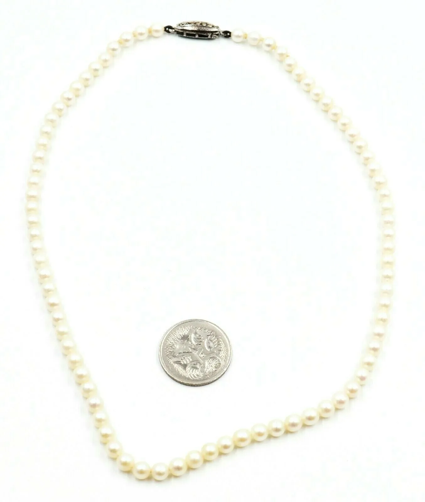 Pearl Strand Necklace Sterling Silver & Marcsasite Clasp Strung Knotted on Silk