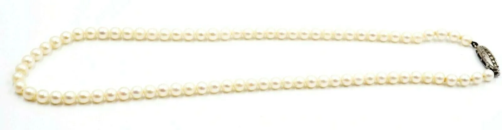 Pearl Strand Necklace Sterling Silver & Marcsasite Clasp Strung Knotted on Silk