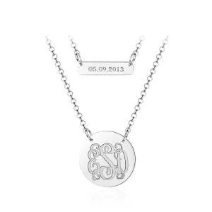 Personalized 925 Sterling Silver Monogram Custom Name & Date Double Chain Necklaces, Gift For Women