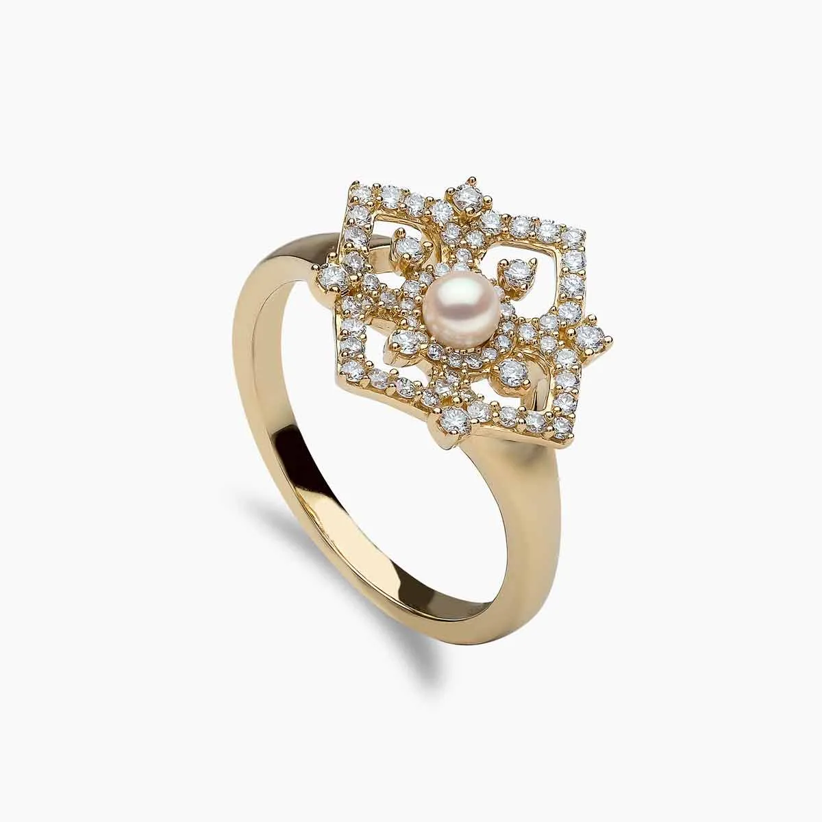 Petal 18K Gold Pearl and Diamond Bloom Ring