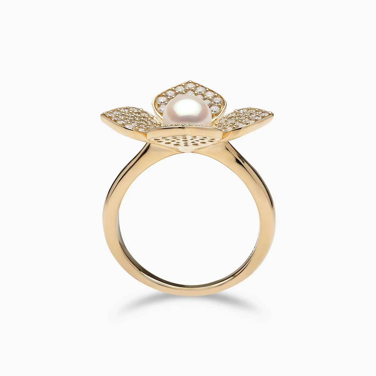 Petal 18K Gold Pearl and Pavé Diamond Signature Ring