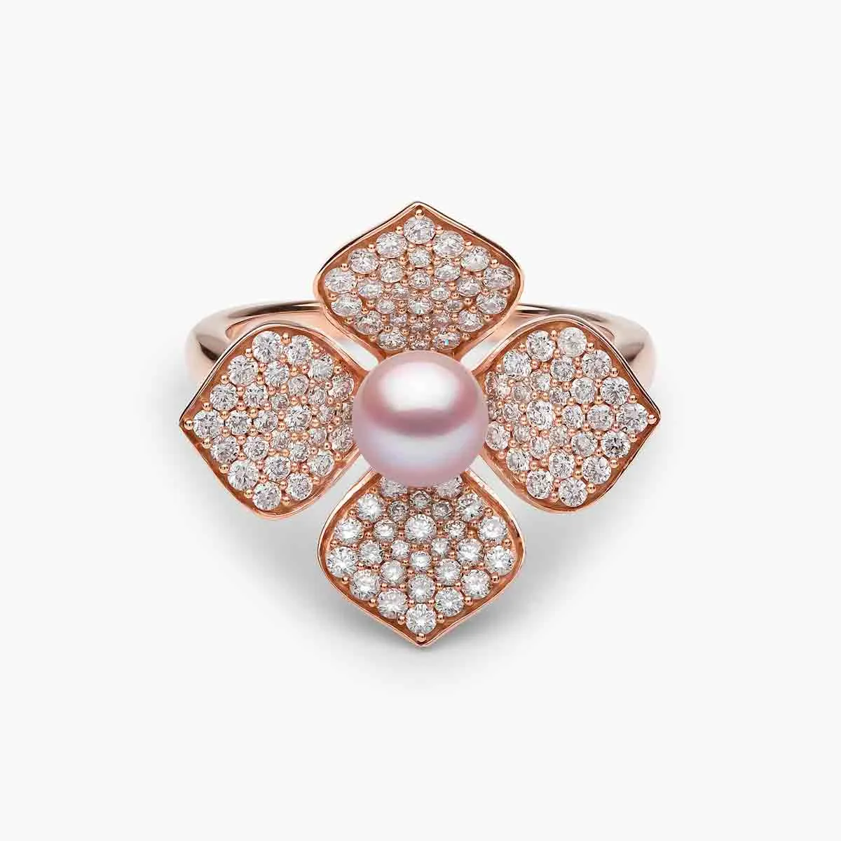 Petal 18K Gold Pearl and Pavé Diamond Signature Ring