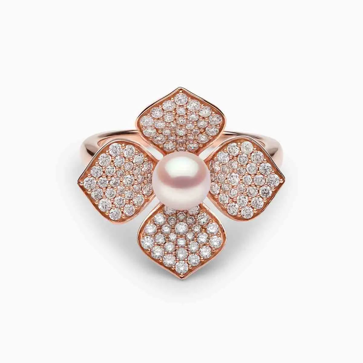 Petal 18K Gold Pearl and Pavé Diamond Signature Ring