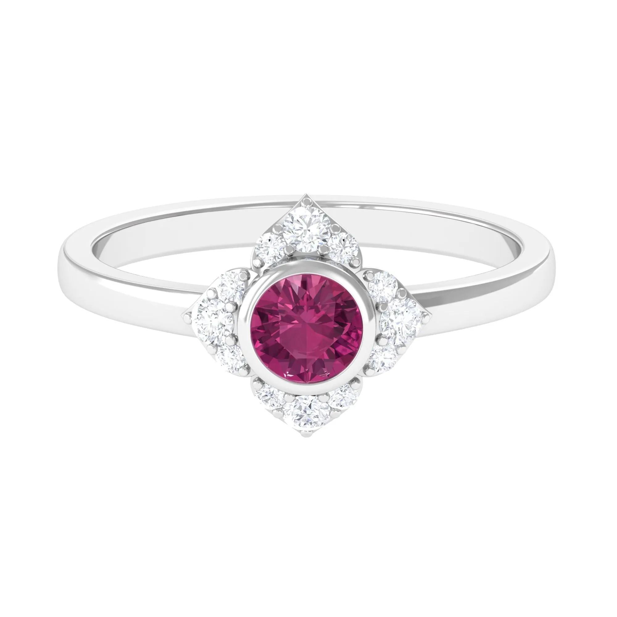 Pink Tourmaline Floral Engagement Ring with Diamond Halo