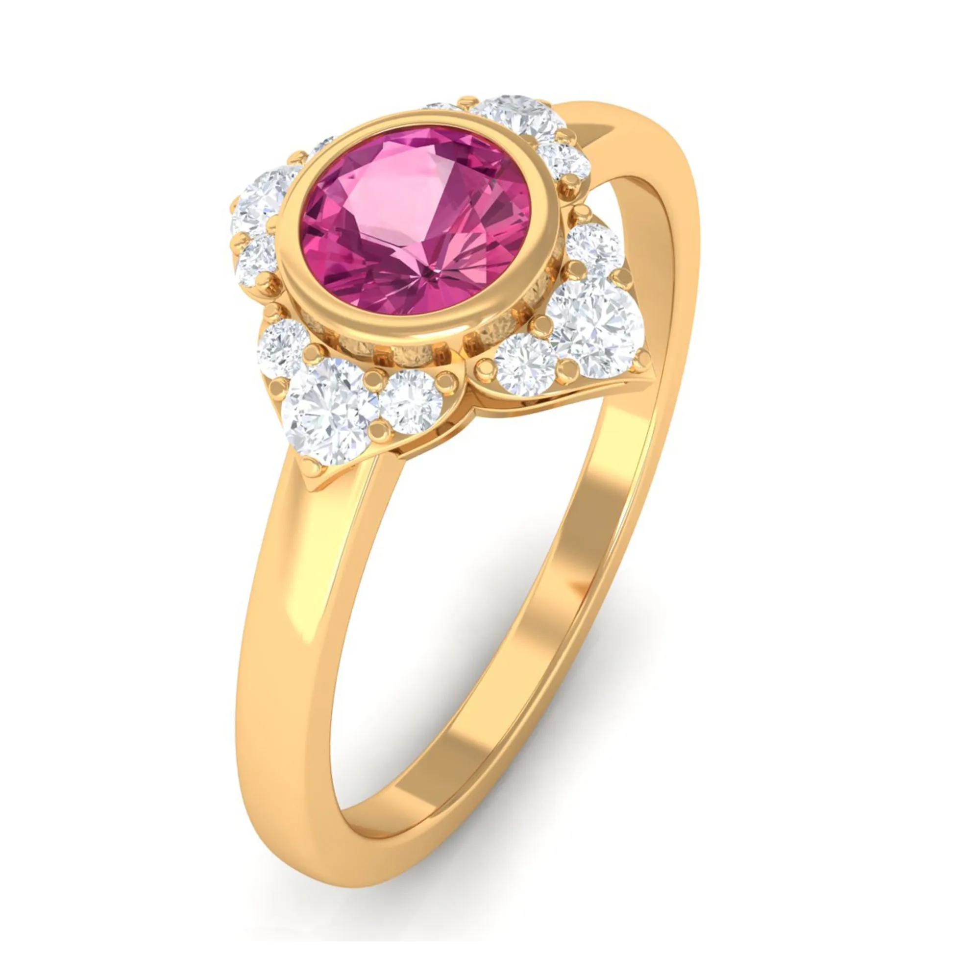 Pink Tourmaline Floral Engagement Ring with Diamond Halo