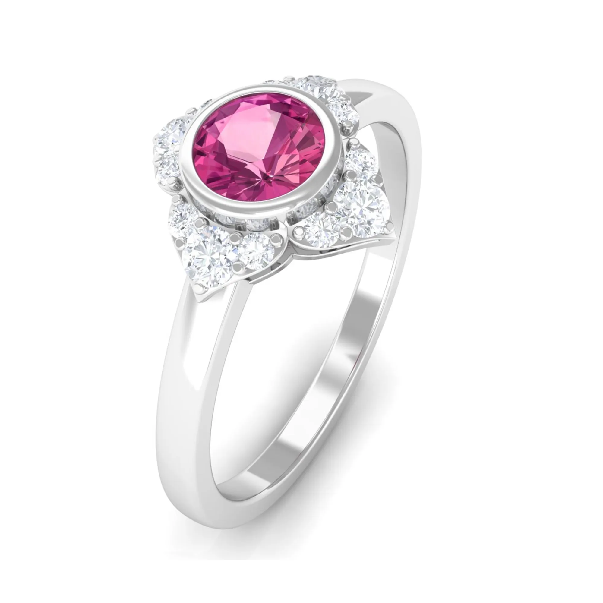 Pink Tourmaline Floral Engagement Ring with Diamond Halo