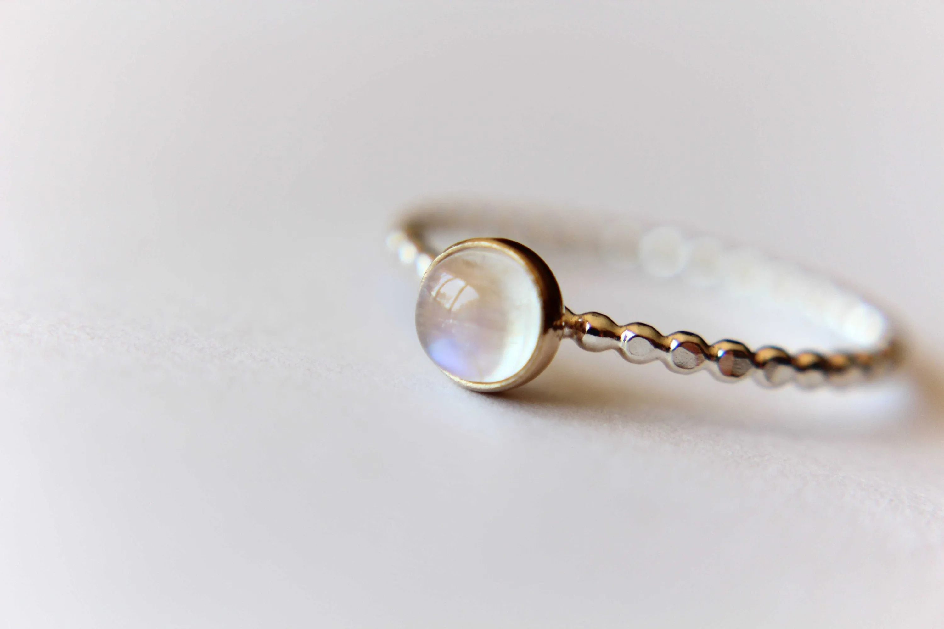 Rainbow Moonstone Ring, Beaded Ring, Beaded Moonstone Ring, Gold and Silver Ring, Moonstone Stacking Ring, 14Kt Gold and Sterling Silver