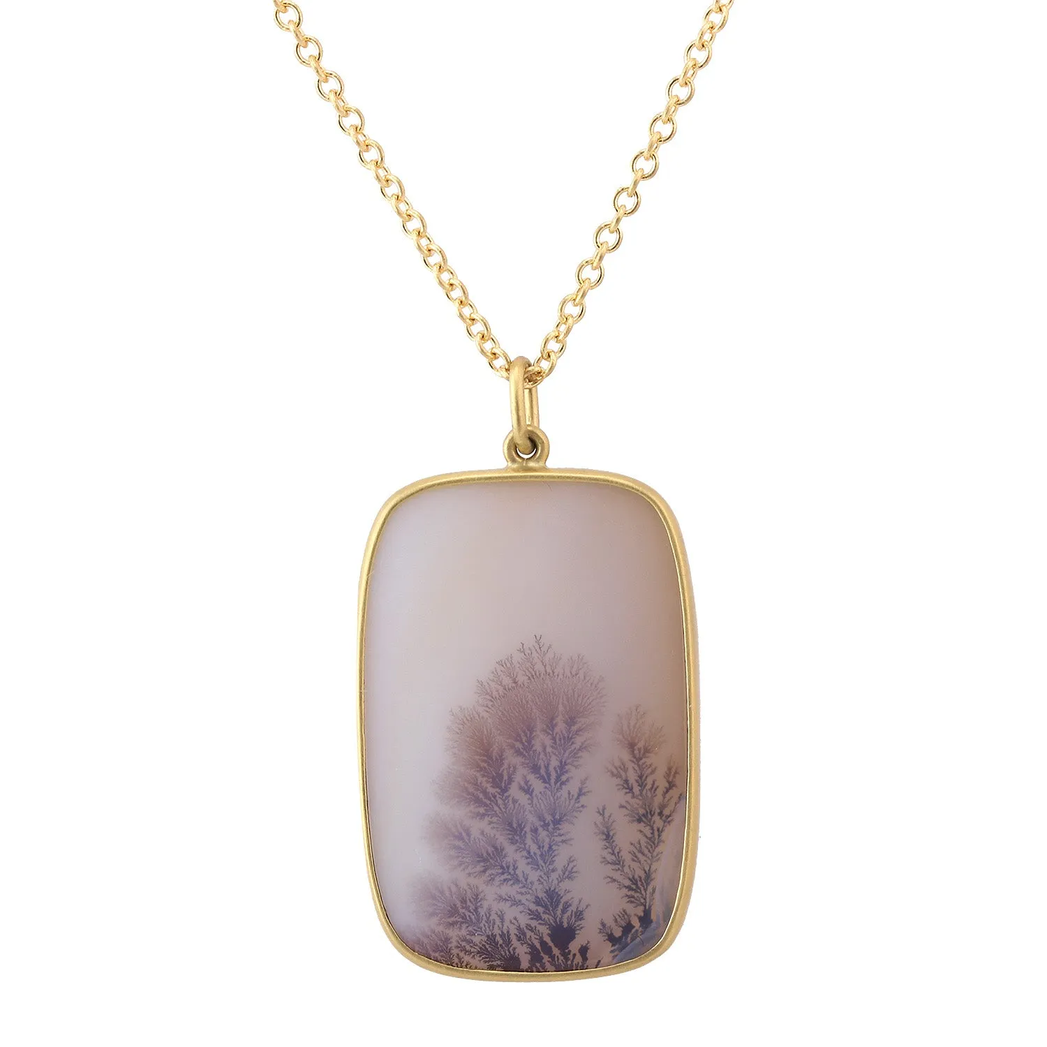 Rectangular Cushion Cut Dendritic Agate Necklace