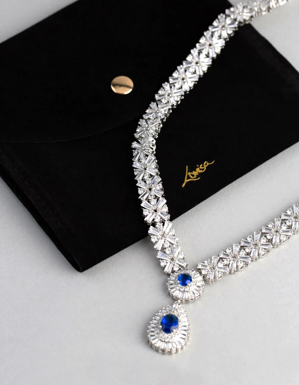 Rhodium Cubic Zirconia Crown Jewels Necklace