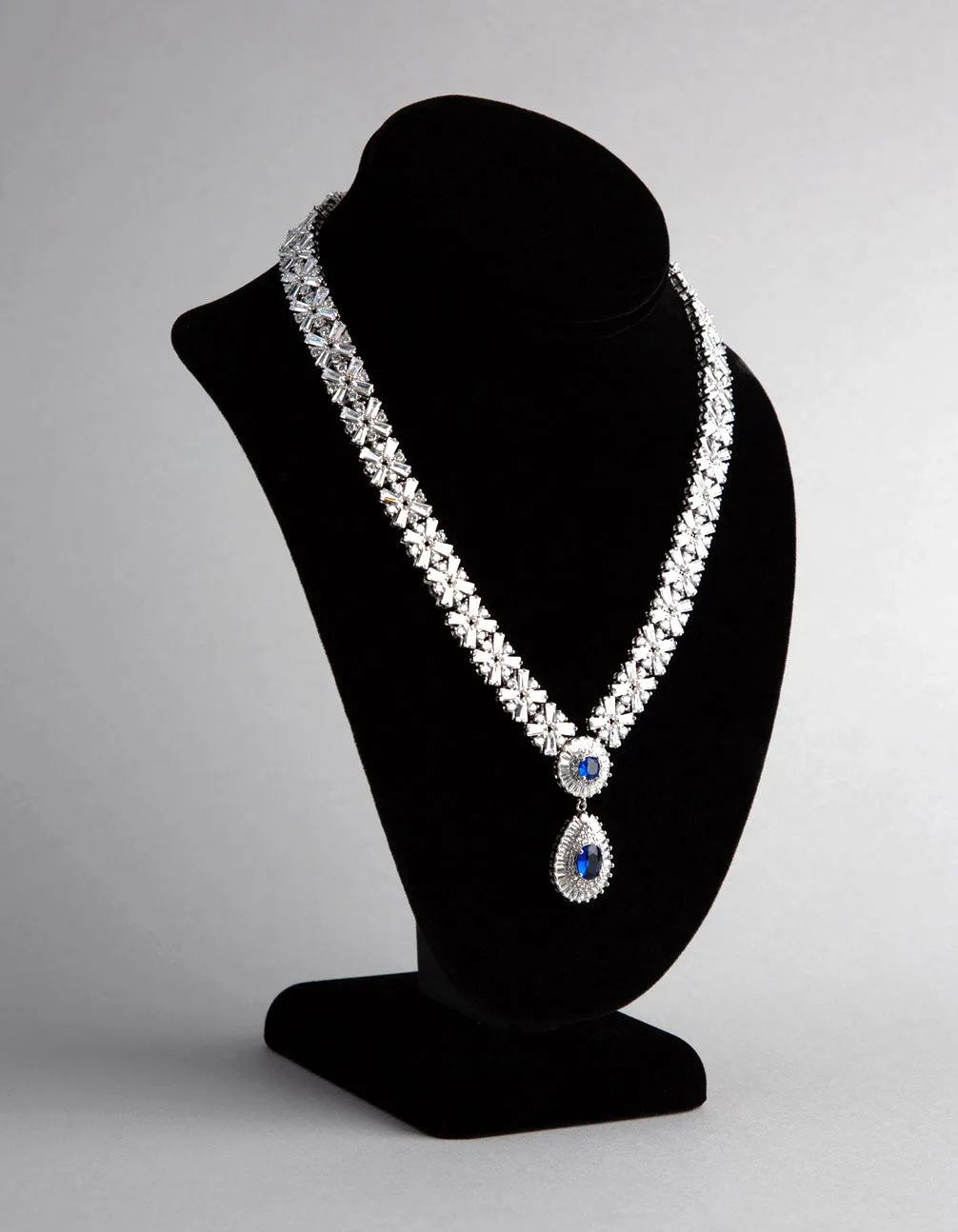 Rhodium Cubic Zirconia Crown Jewels Necklace