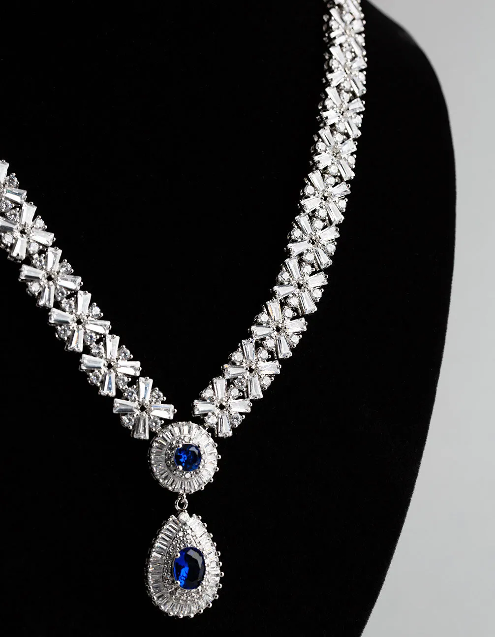 Rhodium Cubic Zirconia Crown Jewels Necklace