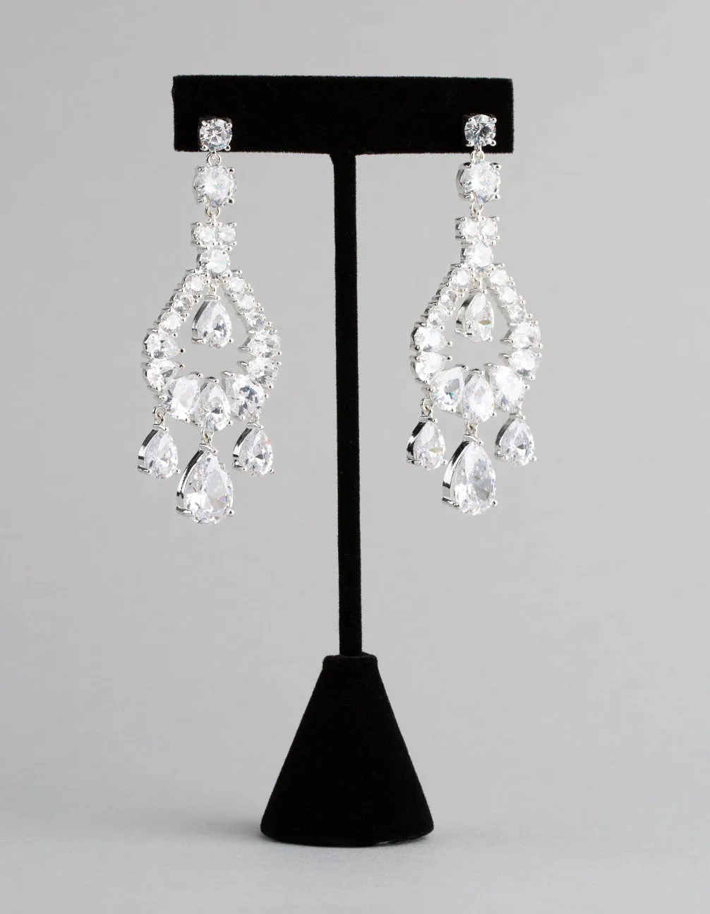 Rhodium Cubic Zirconia Statement Teardrop Earrings