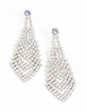 Rhodium Cubic Zirconia V Drop Earrings