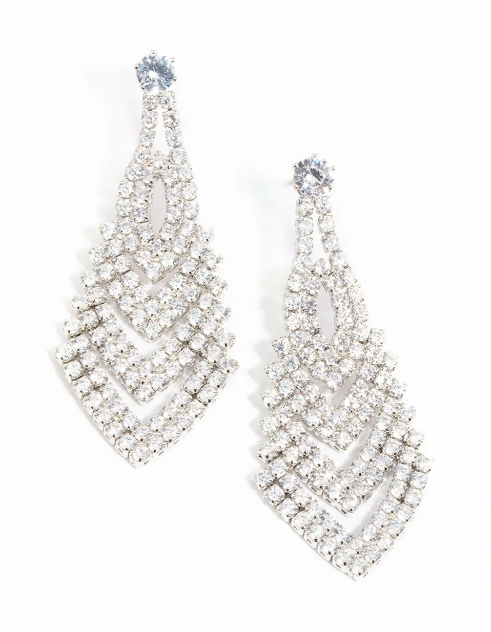 Rhodium Cubic Zirconia V Drop Earrings