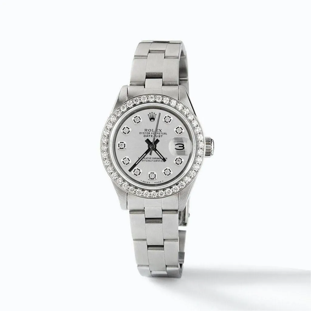 Rolex Datejust Ladies 26mm Diamond Bezel/Silver Dial Steel Oyster Watch TFJ-142508051