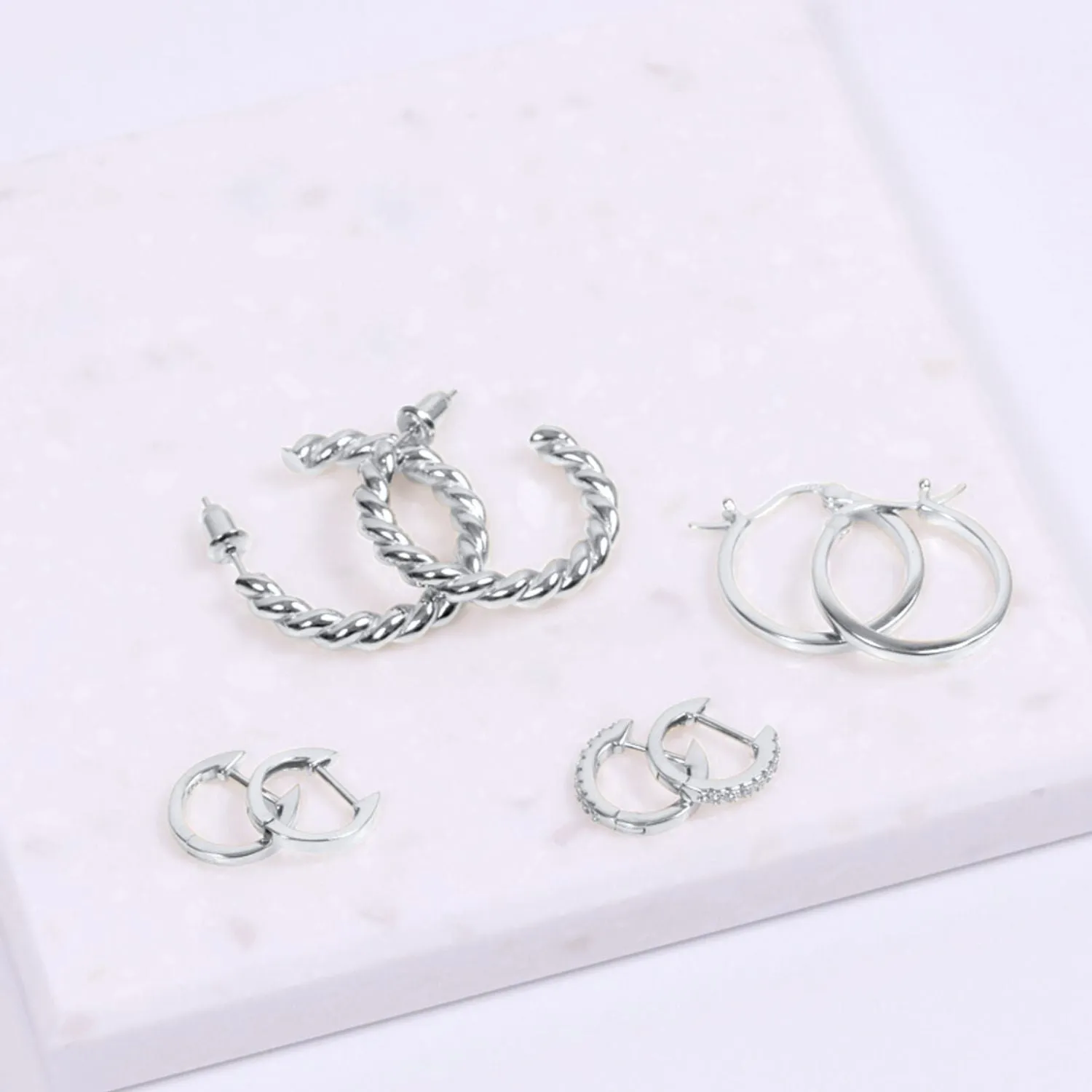 Roma Huggie Hoop Earrings (Silver)