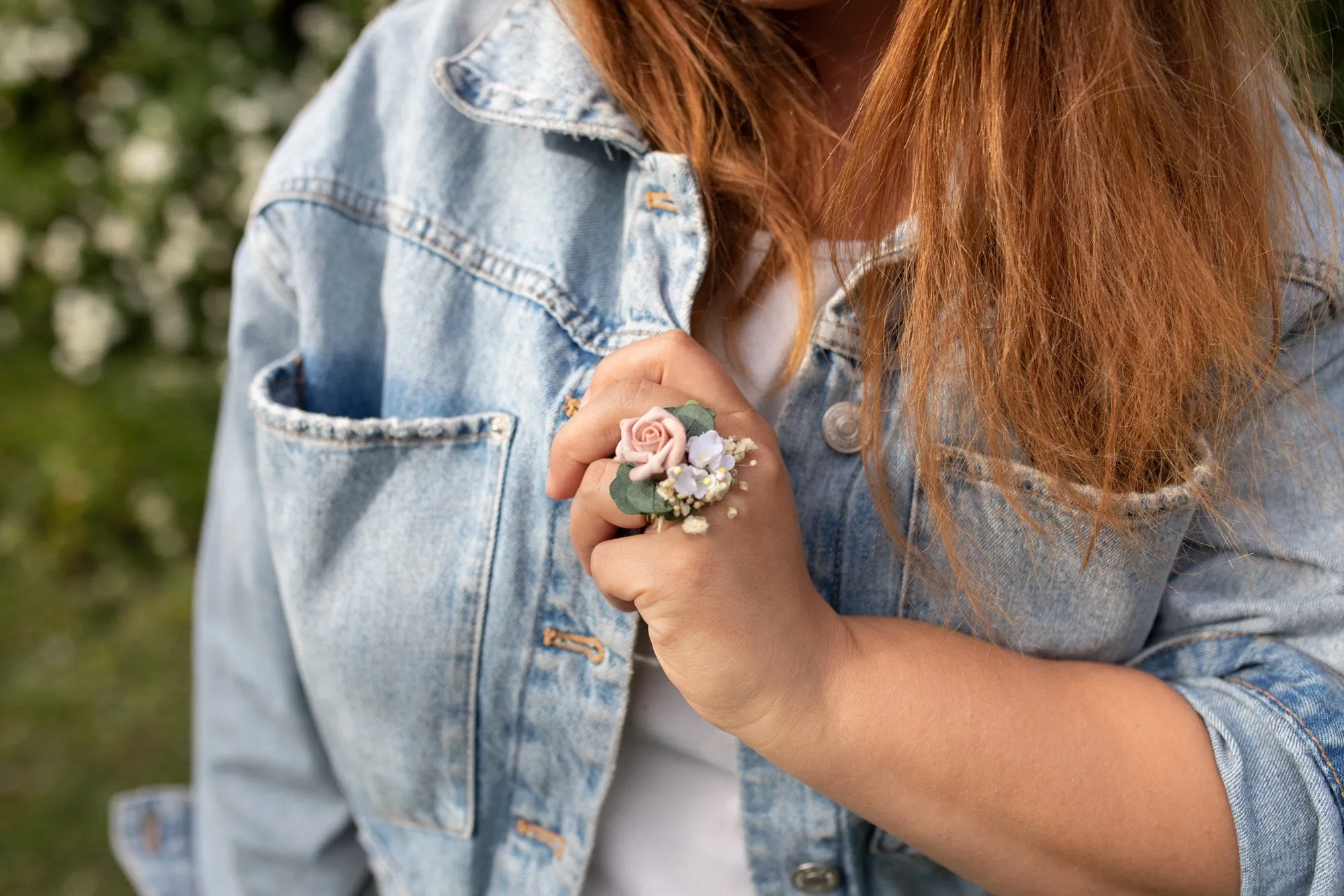 Romantic blush flower ring Bridal ring with baby's breath Ring with dusty pink rose Adjustable ring Nickel free Magaela accessories Wedding