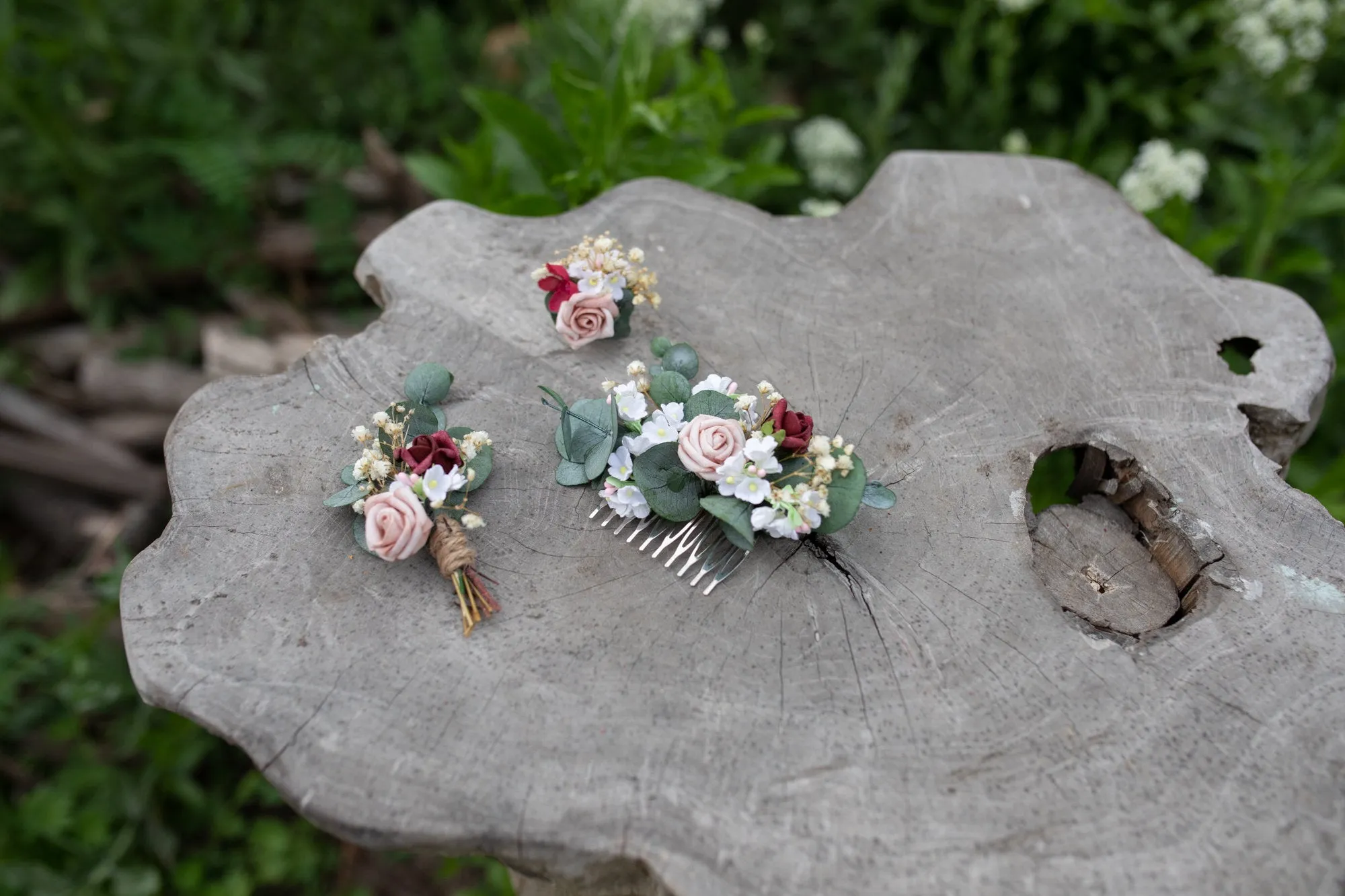 Romantic blush flower ring Bridal ring with baby's breath Ring with dusty pink rose Adjustable ring Nickel free Magaela accessories Wedding