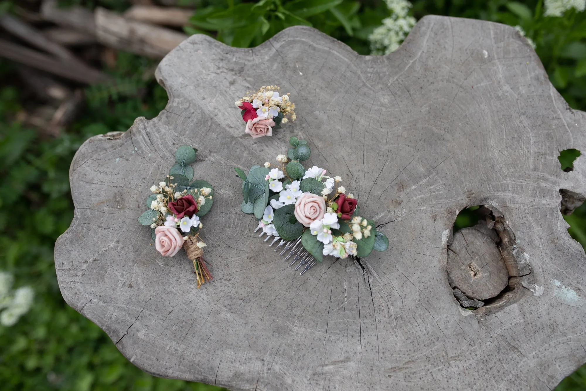 Romantic blush flower ring Bridal ring with baby's breath Ring with dusty pink rose Adjustable ring Nickel free Magaela accessories Wedding