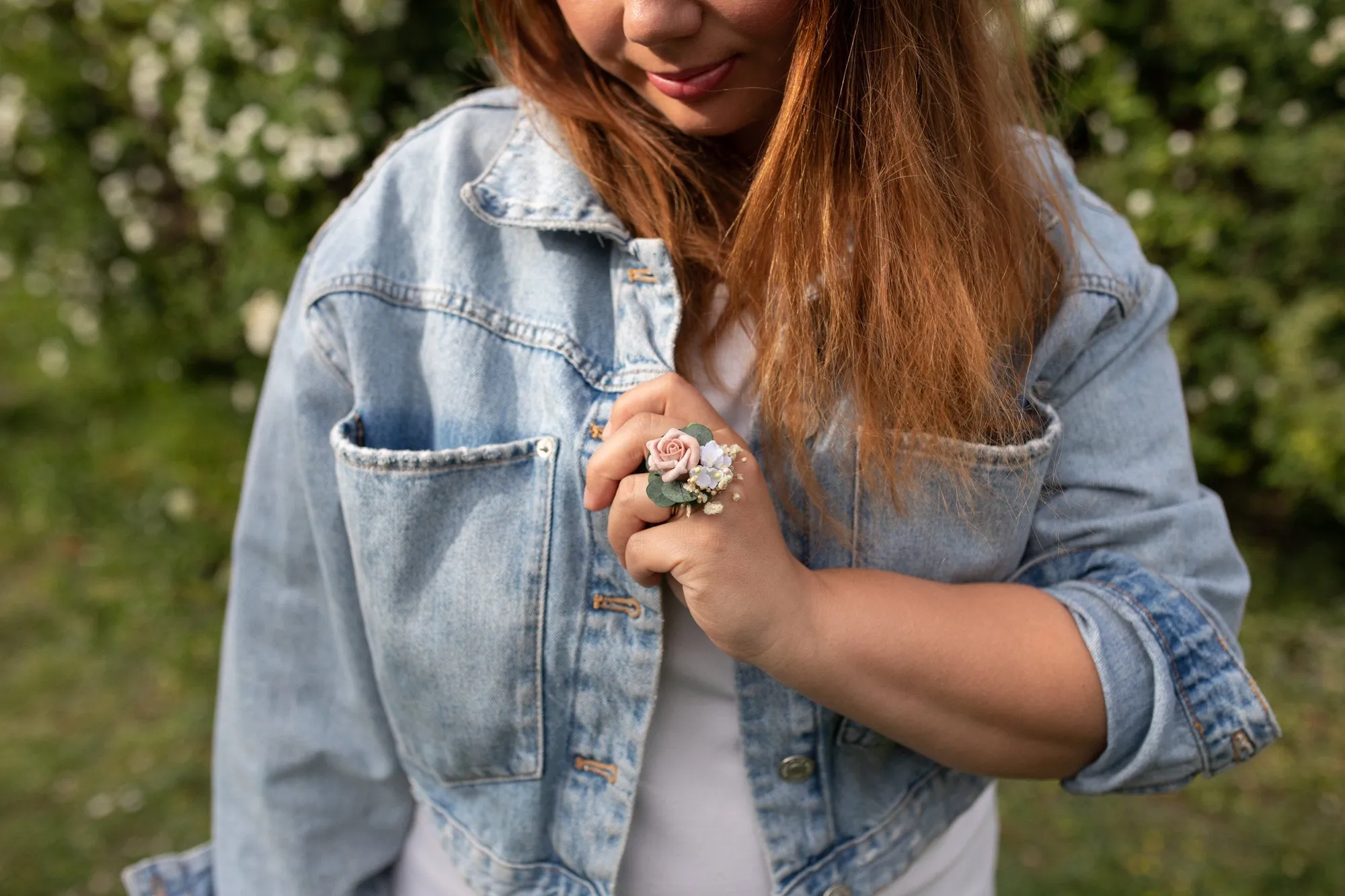 Romantic blush flower ring Bridal ring with baby's breath Ring with dusty pink rose Adjustable ring Nickel free Magaela accessories Wedding