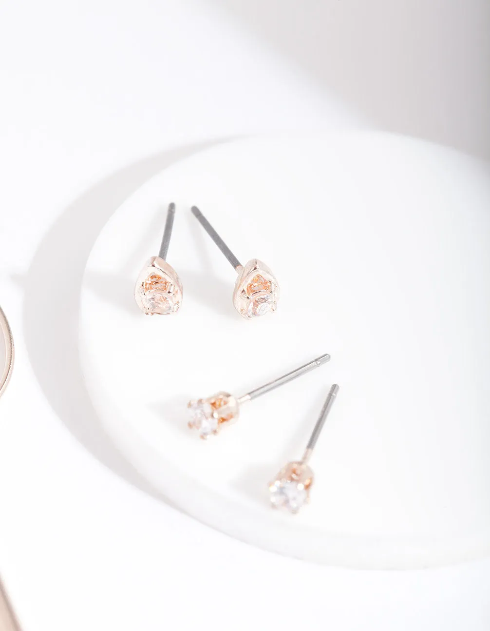 Rose Gold Cubic Zirconia Hoop and Stud Earring 3 Pack