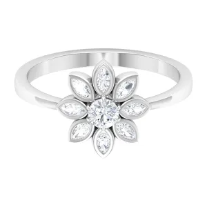 Round and Marquise Zircon Flower Ring