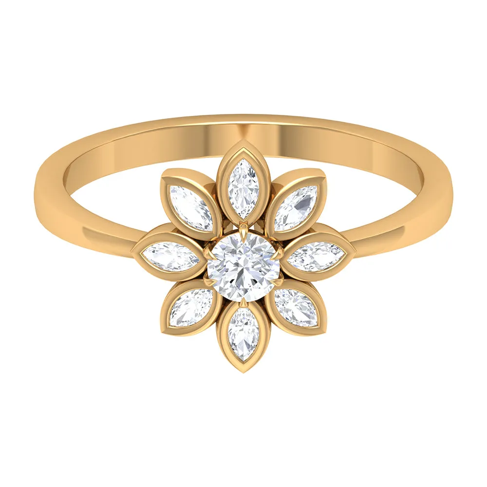 Round and Marquise Zircon Flower Ring