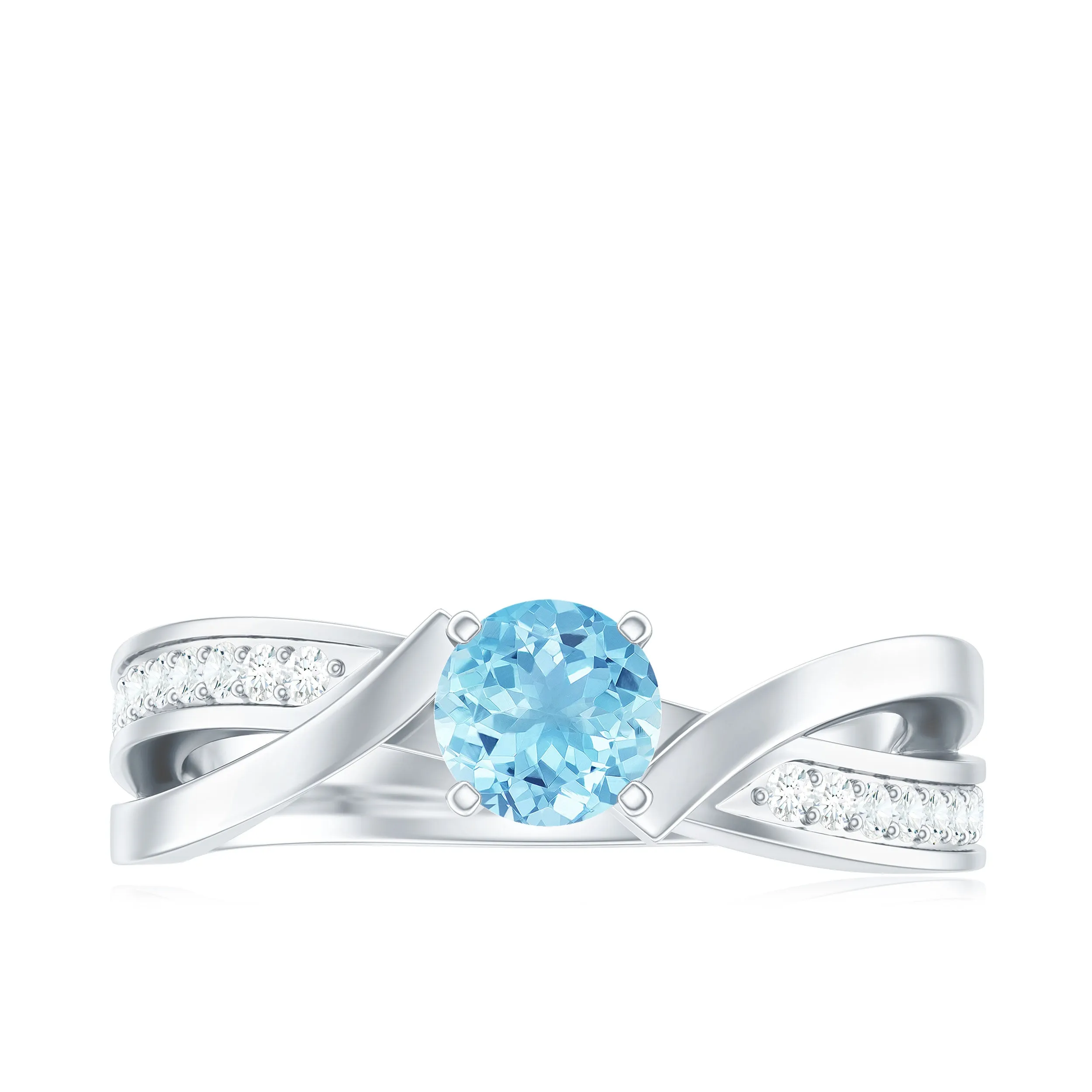 Round Aquamarine and Diamond Infinity Engagement Ring