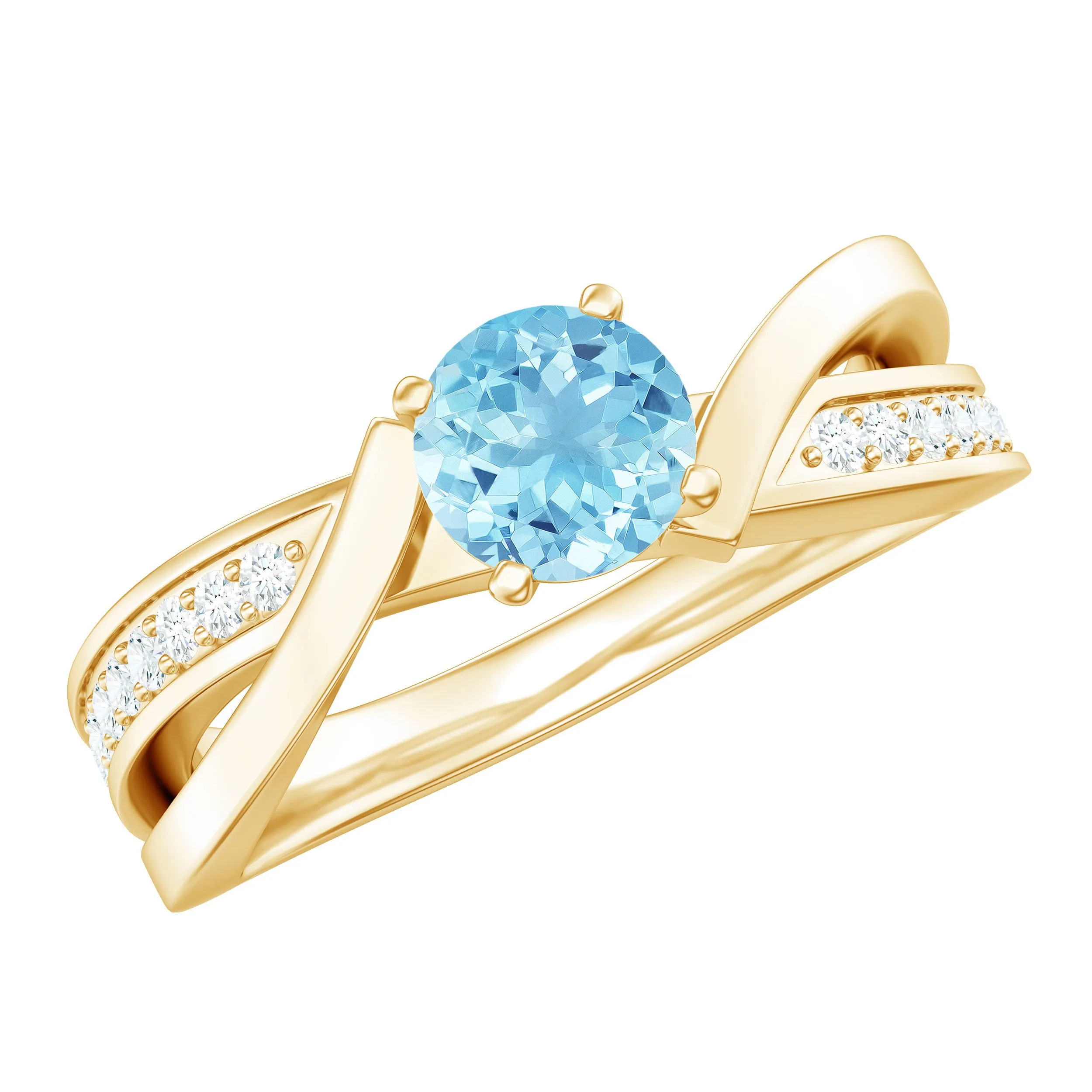 Round Aquamarine and Diamond Infinity Engagement Ring