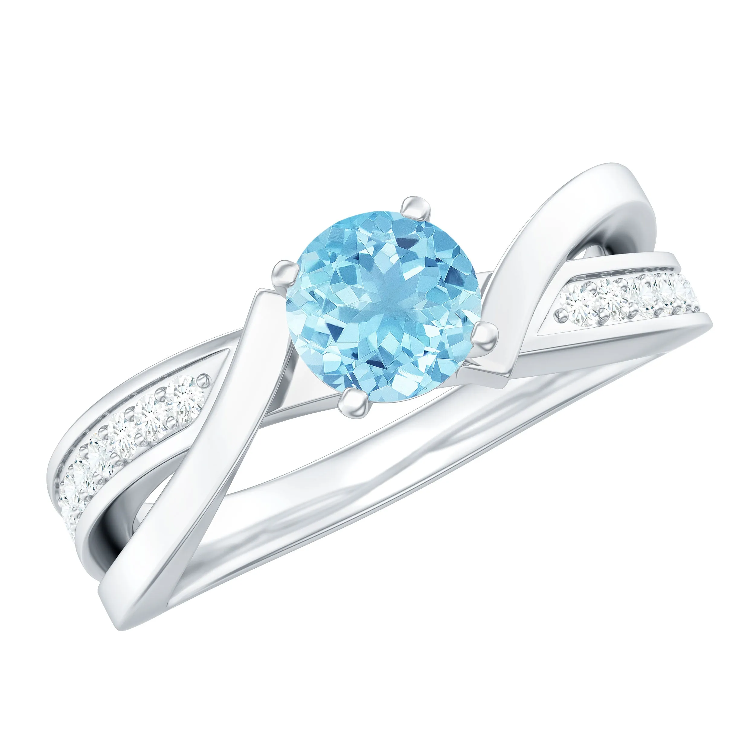 Round Aquamarine and Diamond Infinity Engagement Ring