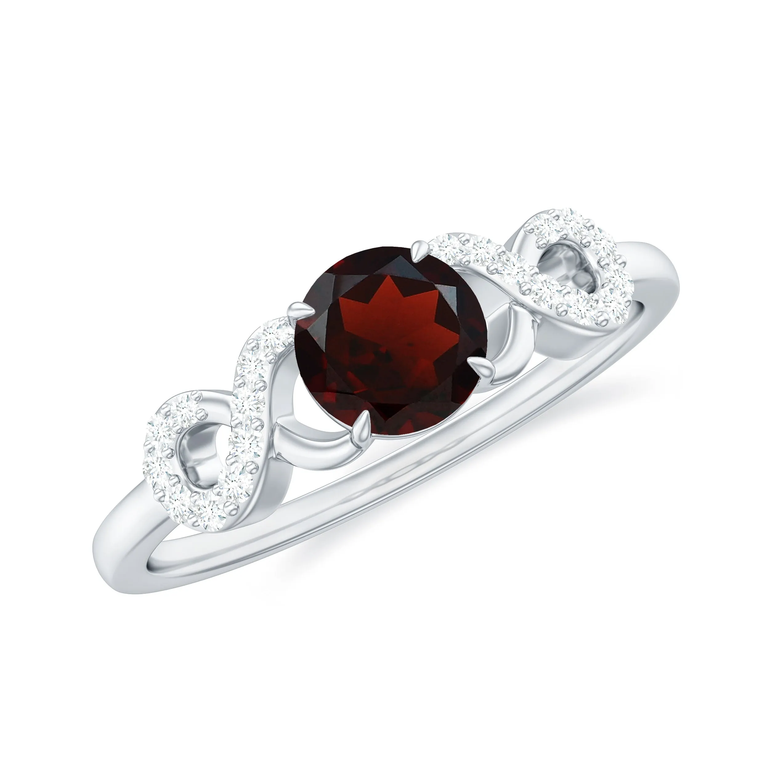 Round Shape Garnet and Diamond Infinity Engagement Ring