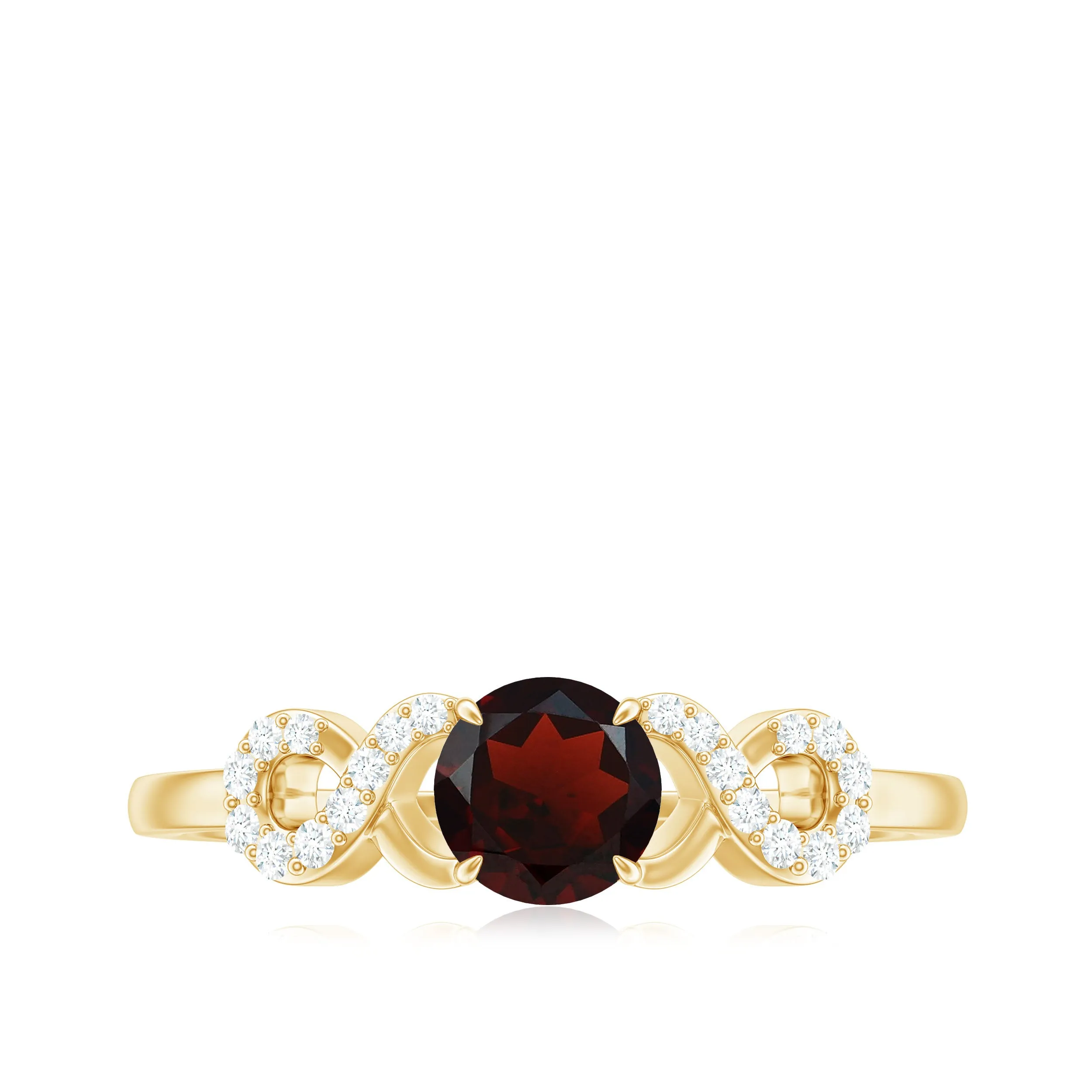 Round Shape Garnet and Diamond Infinity Engagement Ring