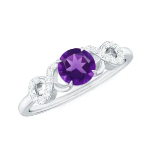 Round Shape Solitaire Amethyst and Diamond Infinity Engagement Ring