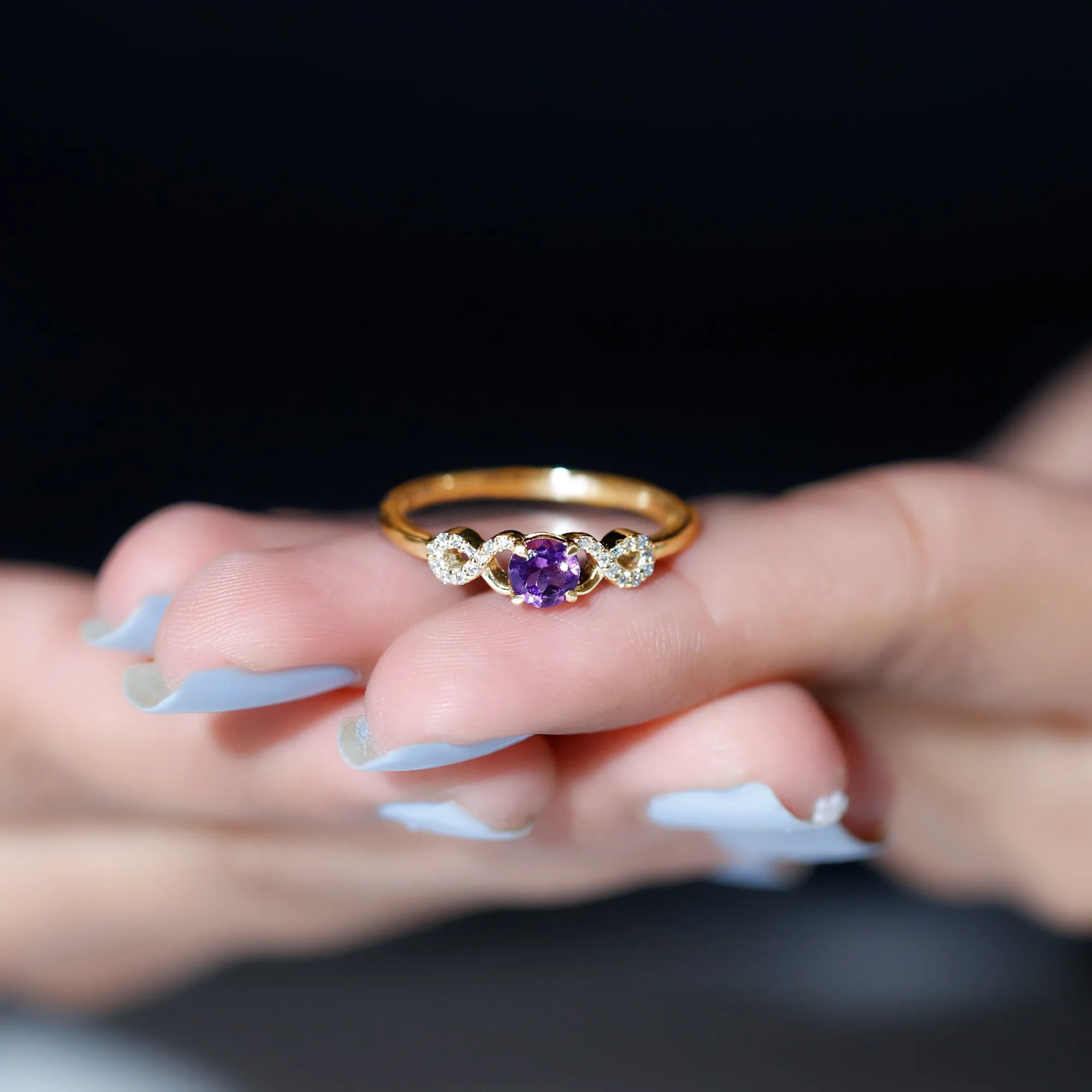 Round Shape Solitaire Amethyst and Diamond Infinity Engagement Ring