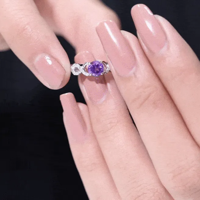 Round Shape Solitaire Amethyst and Diamond Infinity Engagement Ring