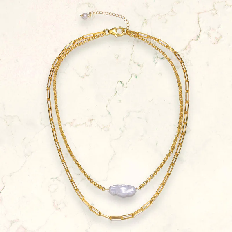 Sable Pearl Golden Layered Link Necklace