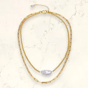 Sable Pearl Golden Layered Link Necklace