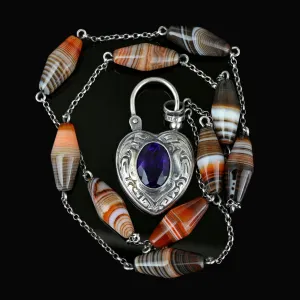 Scottish Banded Agate Amethyst Heart Padlock Necklace